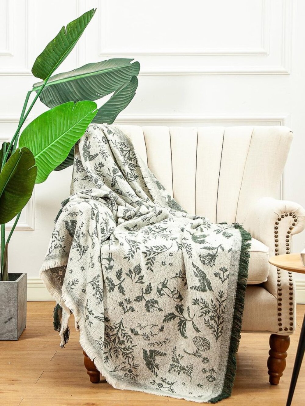 Boho Chic Decorative Throw Blanket Vintage Woodland Floral Bird Design with